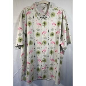 Hardaddy Shirt Size 3XL Pink Flamingos Tropical Button Up Short Sleeve